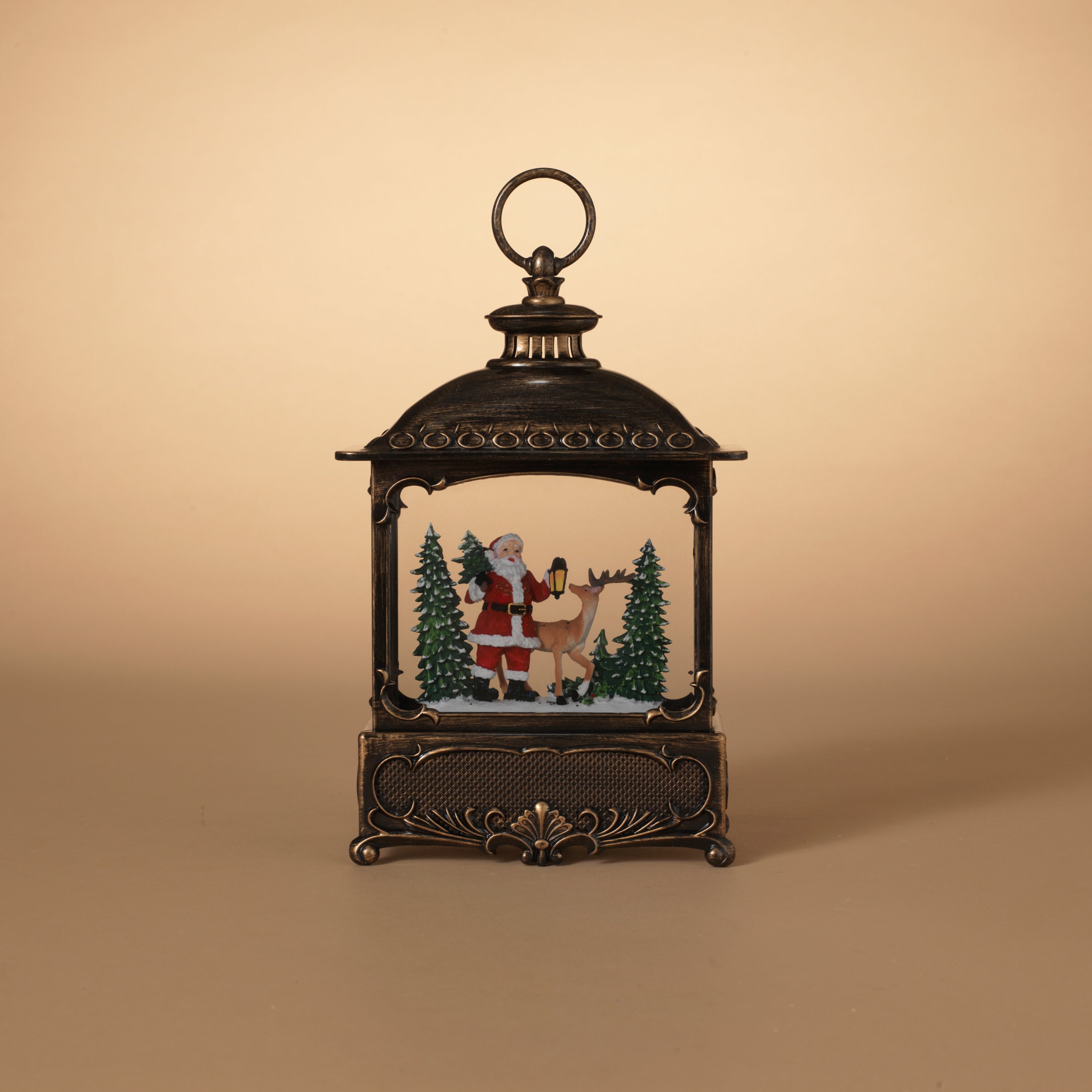 Woodland 12 in H Battery Operated Lighted Spinning Water Globe Lantern with Holiday Scene